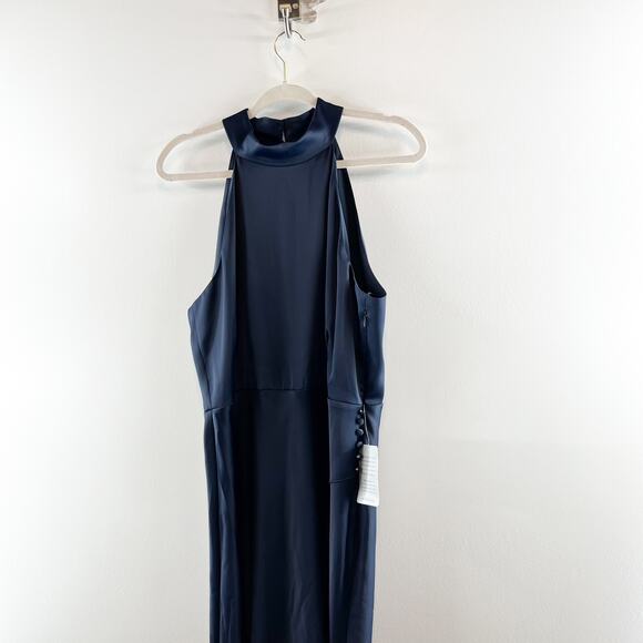 WAYF Halter Neck Sleeveless Slit Maxi Formal Gown Navy Blue XL - Picture 10 of 11